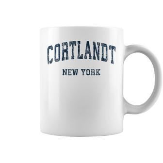 Cortlandt New York Ny Vintage Varsity Sports Navy Coffee Mug | Mazezy