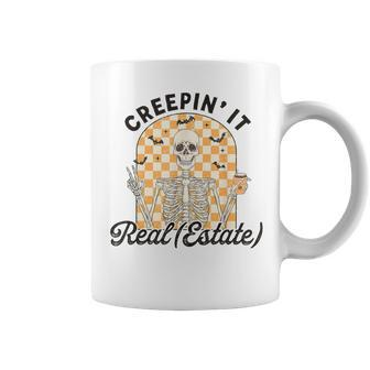 Creepin It Real Estate Skeleton Halloween Real Estate Agent Coffee Mug - Monsterry DE
