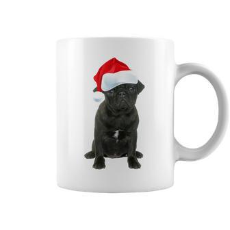 Cute Black Pug Santa Hat Matching Christmas Fun Coffee Mug - Seseable
