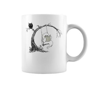 Cute Ghost Swinging Reading Book Halloween Ghost Costume Coffee Mug - Monsterry UK