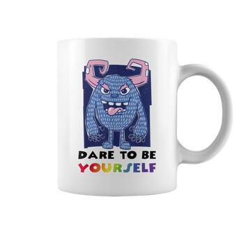 Dare To Be Yourself Gay Pride Vintage Rainbow Lgbt Monster Coffee Mug | Mazezy