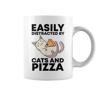 Easily Distracted By Cats And Pizza Kawaii Cat Lovers Coffee Mug - Seseable