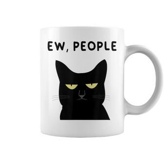Ew People I Hate People Black Cat Yellow Eyes Coffee Mug | Mazezy