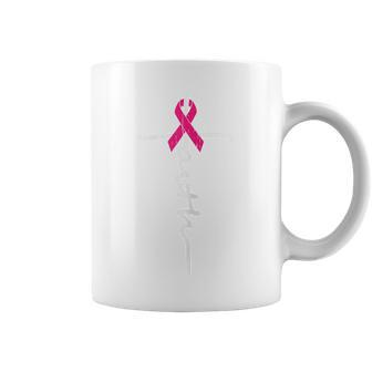 Faith Cross Breast Cancer Awareness Ribbon Christian Warrior Coffee Mug | Mazezy