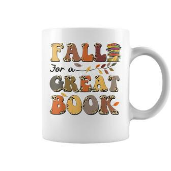 Fall For A Great Book Retro Leopard Autumn Thanksgiving Thanksgiving Funny Gifts Coffee Mug | Mazezy