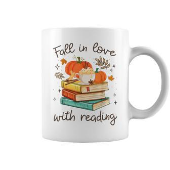 Fall In Love With Reading Book Autumn Pumpkins And Teachers Coffee Mug - Seseable