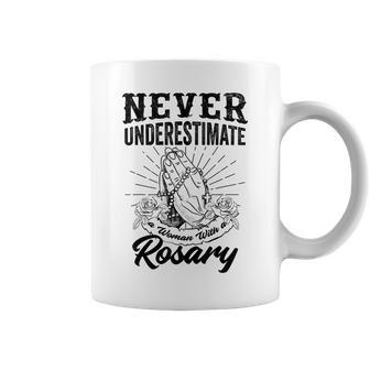 Feminist Catholic Never Underestimate A Woman With A Rosary Coffee Mug - Seseable