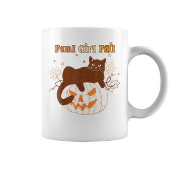 Feral Girl Fall Black Cat Black Cat With Pumpkin Halloween Halloween Coffee Mug | Mazezy