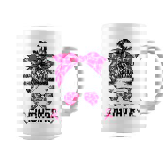 Fighter Messy Bun Breast Cancer Awareness Pink Warrior Coffee Mug - Seseable