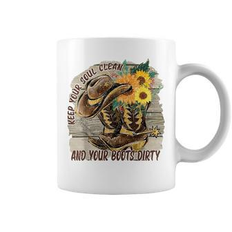 Floral Cowboy Boots Keep Your Soul Clean Boots Dirty Western Coffee Mug - Seseable