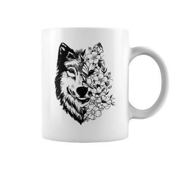 Floral Wolf Lover Vintage Flowers Wolf Face For Wolves Lover Coffee Mug - Monsterry AU