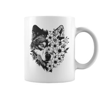 Floral Wolf Vintage Flowers Wolf Face For Wolves Lover Gifts For Wolf Lovers Funny Gifts Coffee Mug | Mazezy