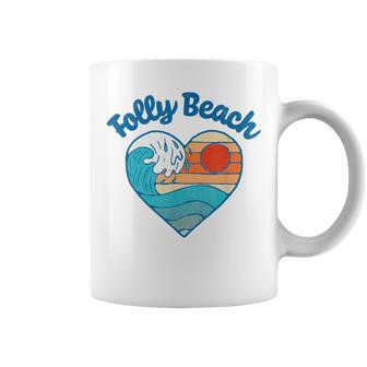 Folly Beach Lover Retro Heart Surf & Wave Graphic Coffee Mug | Mazezy