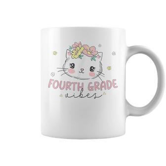 Fourth 4Th Grade Vibes Back To School Cute Cat For Girls Coffee Mug - Seseable