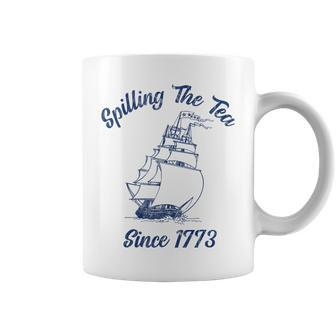 Fourth Of July Spilling The Tea 1773 Funny American History Coffee Mug | Mazezy