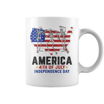 Funny America Dancing Skeletons & Usa Flag Independence Day Dancing Funny Gifts Coffee Mug | Mazezy