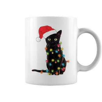 Black Cat Christmas Light Cat Lover Christmas Coffee Mug - Seseable