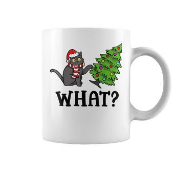 What Black Cat Santa Pushing Christmas Tree Cat Lover Coffee Mug - Seseable