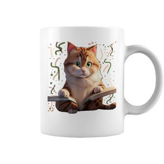 Cats Reading A Book Graphic Cat Kitten Lovers Cat Mom Coffee Mug - Monsterry