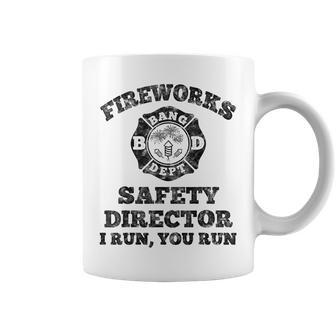 Funny Fireworks Safety Director Firefighter America Red Pyro Coffee Mug | Mazezy