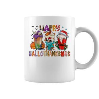 Halloween Thanksgiving Christmas Happy Hallothanksmas Coffee Mug - Seseable