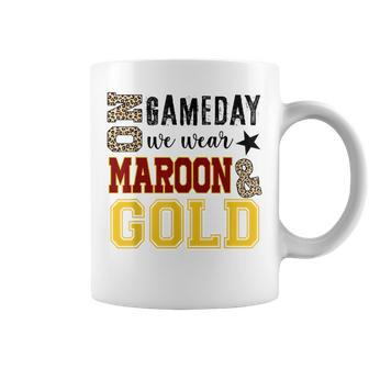 On Gameday Football We Wear Maroon And Gold Leopard Print Coffee Mug - Seseable
