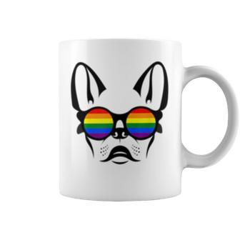 Gay French Bulldog With Rainbow Pride Sunglasses Coffee Mug | Mazezy