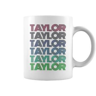 Girl Retro Taylor First Name Personalized Groovy 80S Vintage Coffee Mug - Monsterry