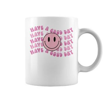 Have A Good Day Pink Smile Face Preppy Aesthetic Trendy Coffee Mug - Seseable
