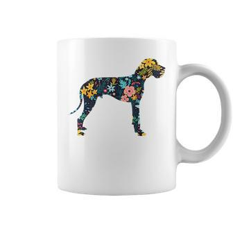 Great Dane Floral Dog Silhouette Graphic Coffee Mug - Seseable