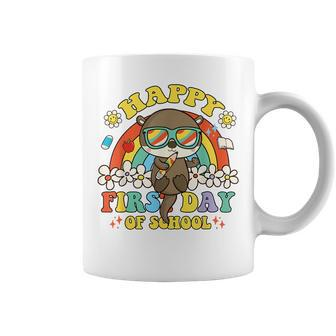 Groovy Happy First Day Of School Cute Otter Rainbow Coffee Mug | Mazezy