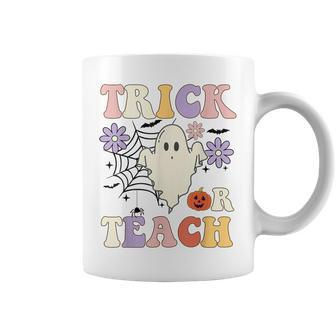 Groovy Teacher Halloween Trick Or Teach Retro Floral Ghost Coffee Mug | Mazezy