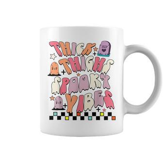 Groovy Thick Thighs Spooky Vibes Cute Ghost Hippie Halloween Halloween Funny Gifts Coffee Mug | Mazezy