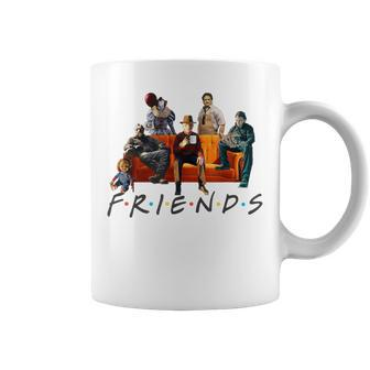 Halloween Friends Crew Gathering On A Spooky Orange Couch Coffee Mug - Seseable