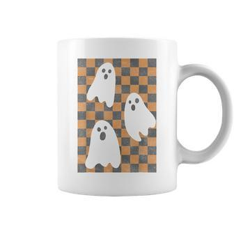 Halloween Ghosts Spooky Season Checker Board Distressed Coffee Mug - Monsterry UK