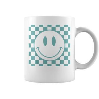Happy Face 70S Vintage Checkered Pattern Retro Smile Face Coffee Mug - Thegiftio UK