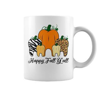 Happy Fall Y'all Pumpkin Tooth Lepard Zebra Halloween Dental Coffee Mug - Monsterry