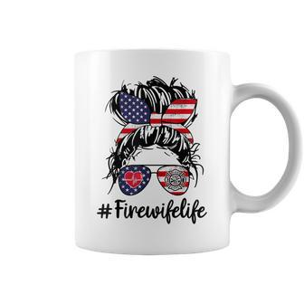 Happy July 4Th Firefighters Wife Life Messy Buns Flag Coffee Mug | Mazezy