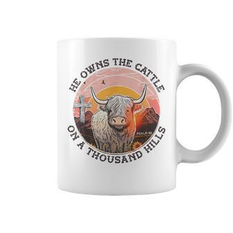 He Owns The Cattle On A Thousand Hills Psalm 50 Vintage Cow Coffee Mug | Mazezy