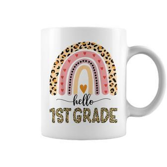 Hello 1St Grade Teacher Leopard Rainbow Girls Back To School Coffee Mug | Mazezy