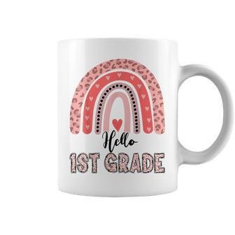 Hello 1St Grade Teacher Leopard Rainbow Girls Back To School Coffee Mug - Seseable