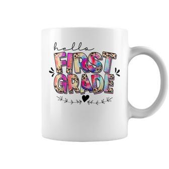 Hello First Grade Teacher Back To School Tie Dye Leopard Coffee Mug - Seseable