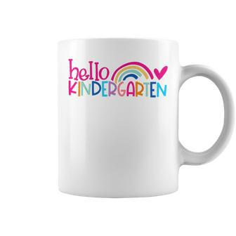 Hello Kindergarten Teacher Kids Rainbow First Day Of School Gifts For Teacher Funny Gifts Coffee Mug | Mazezy