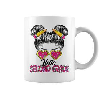 Hello Second Grade Messy Bun Back To School First Day Girl Coffee Mug | Mazezy