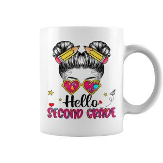 Hello Second Grade Messy Bun Girl Back To School First Day Coffee Mug - Seseable