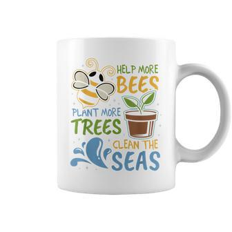 Help More Bees Plant Trees Clean Seas Earth Day Light Coffee Mug - Thegiftio UK