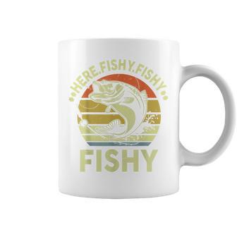 Here-Fishy Fathers Day Dad Papa Kids Boy Women Funny Fishing Coffee Mug - Seseable