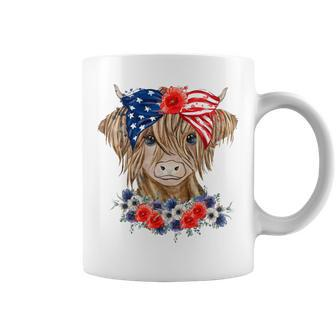 Highland Cow 4Th Of July American Flag Independence Day Coffee Mug | Mazezy