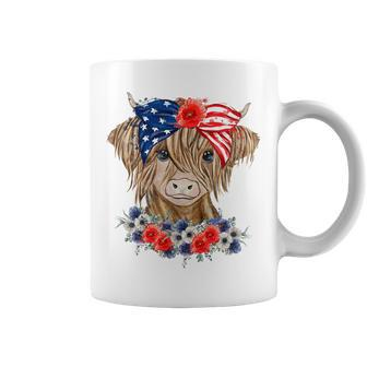 Highland Cow Heifer Bandana American Flag 4Th Of July  Coffee Mug