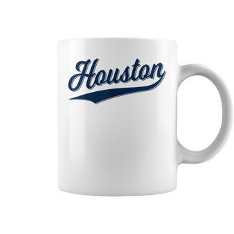 Houston Sports Script Cursive Text Classic Swoosh Coffee Mug | Mazezy